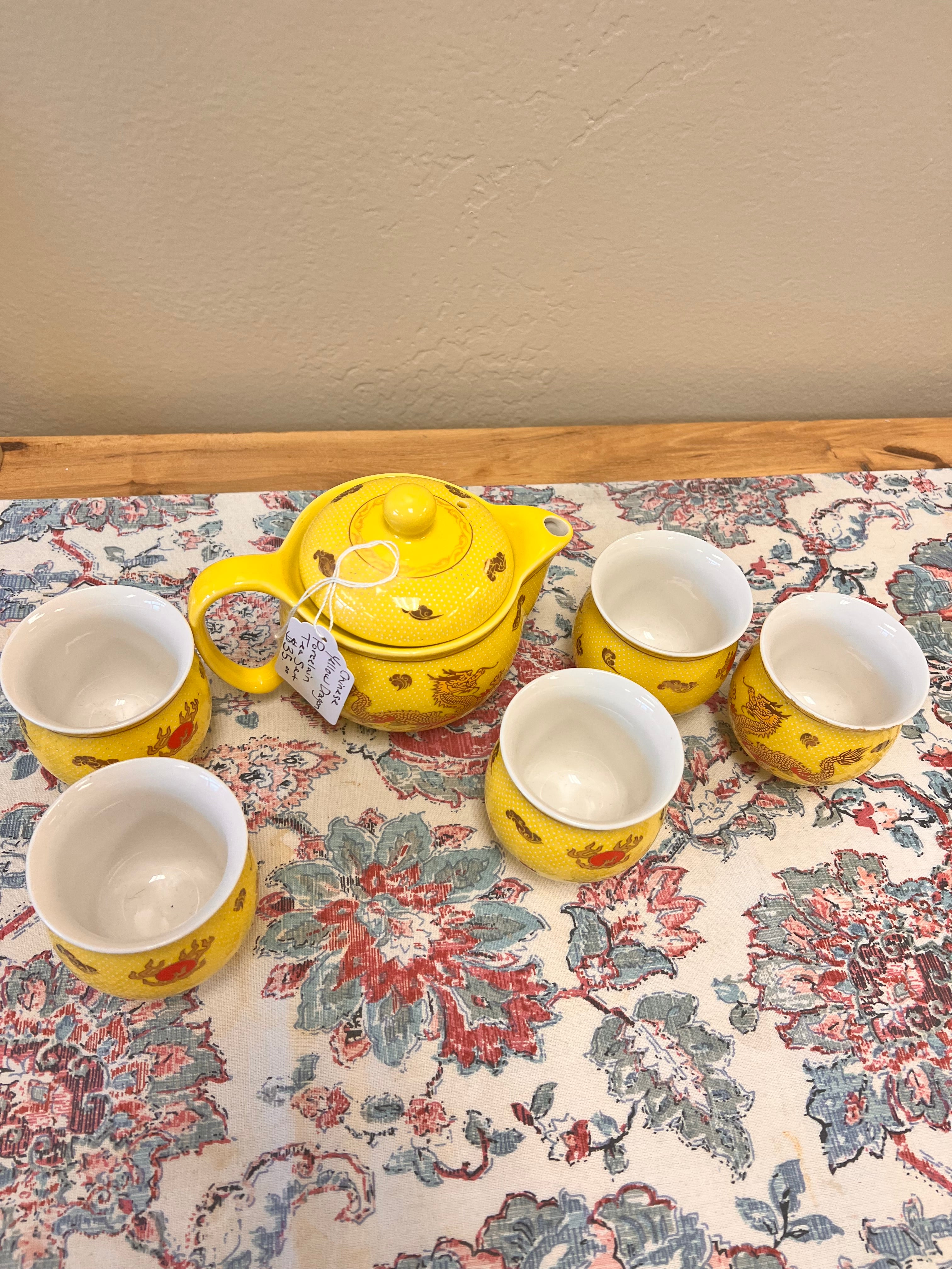 Chinese Yellow Dragon Porcelain Tea Set