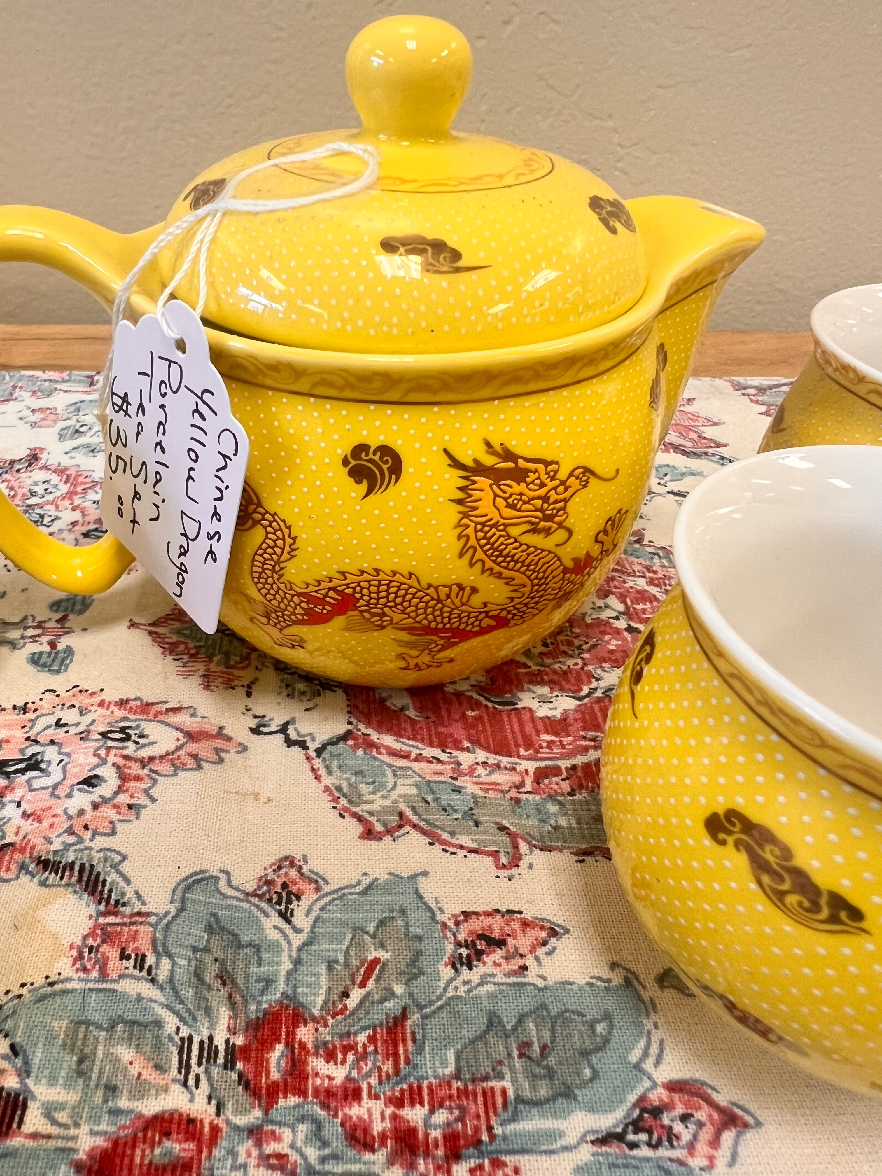 Chinese Yellow Dragon Porcelain Tea Set