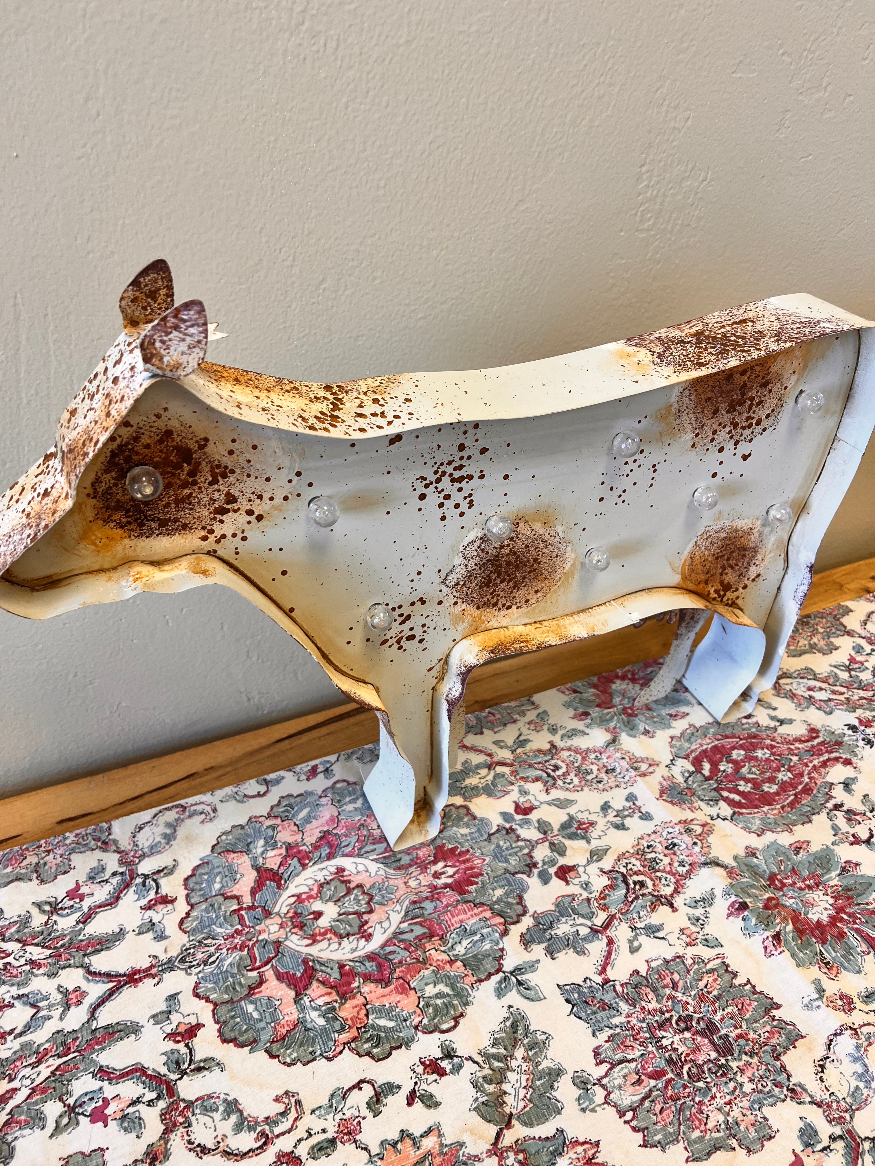 Pier 1 Rustic Light Up Metal Cow