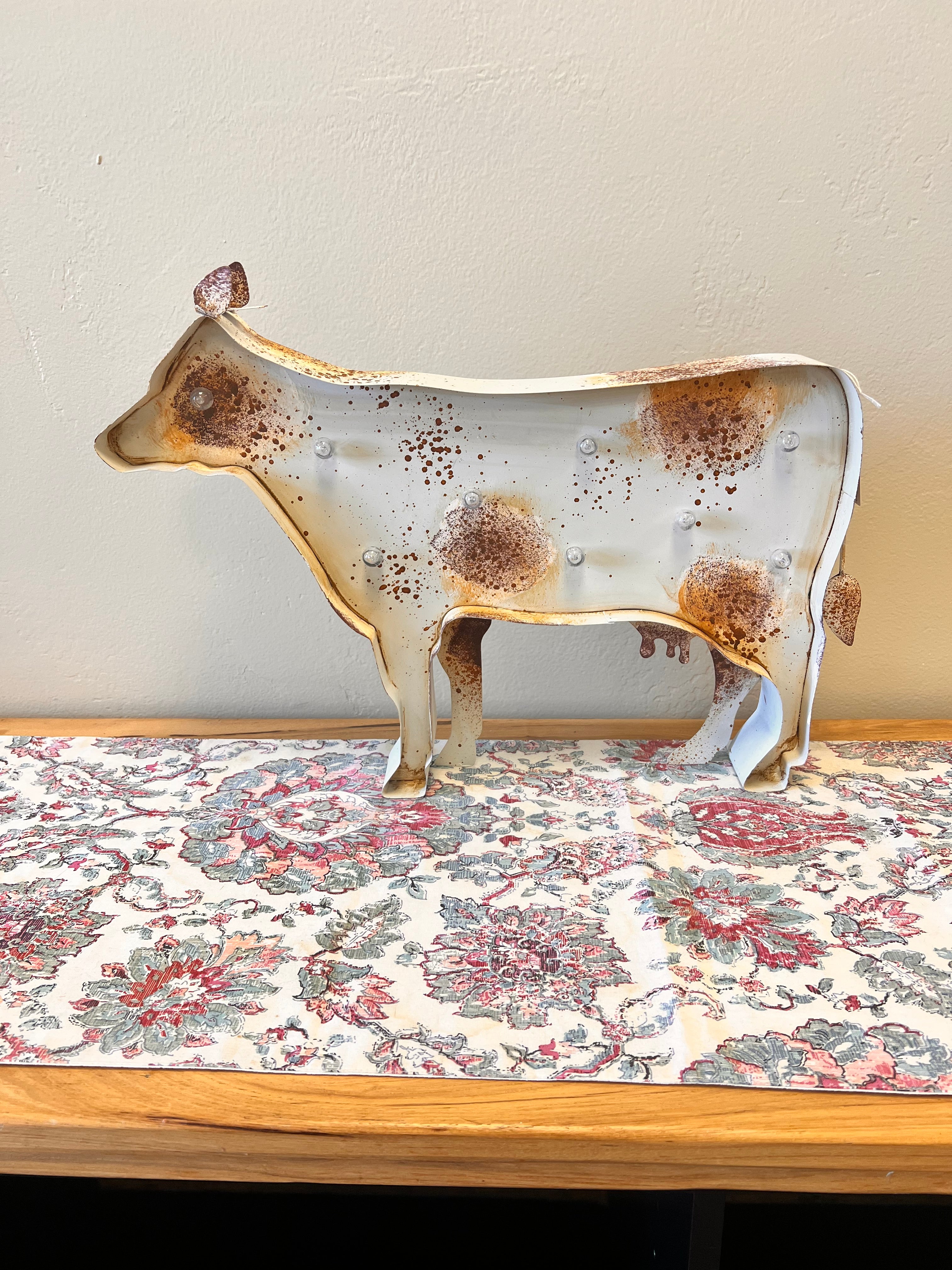 Pier 1 Rustic Light Up Metal Cow