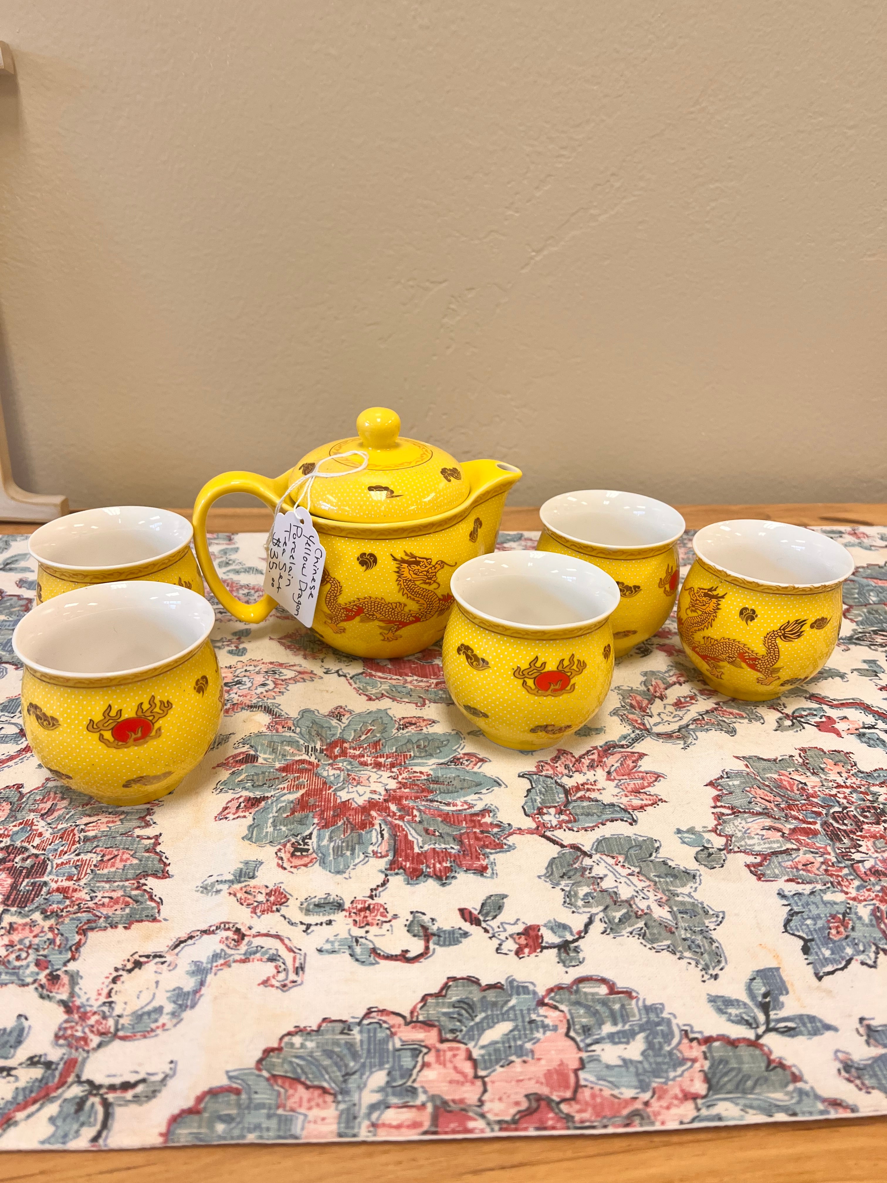 Chinese Yellow Dragon Porcelain Tea Set