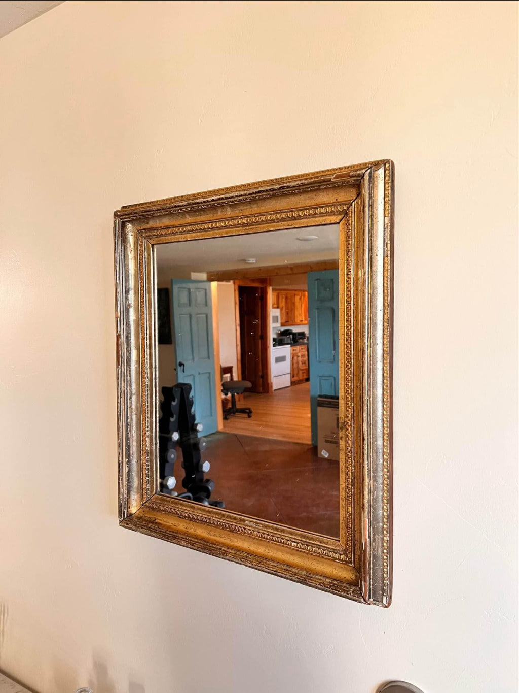 Large Vintage 1940s Wood Framed Mirror 20”x24”