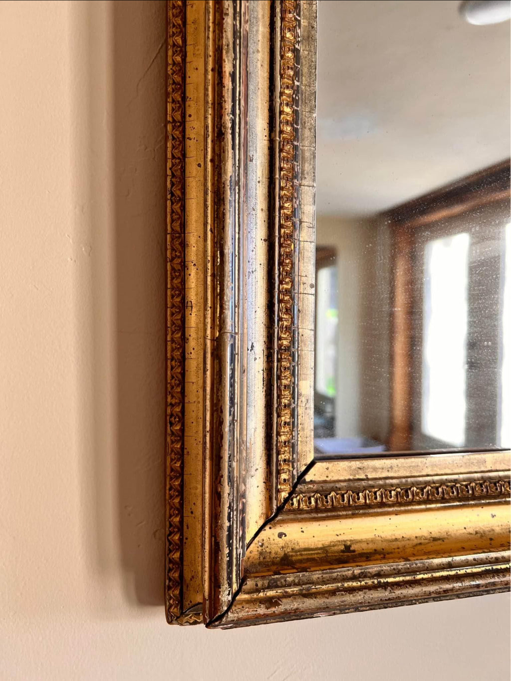 Large Vintage 1940s Wood Framed Mirror 20”x24”