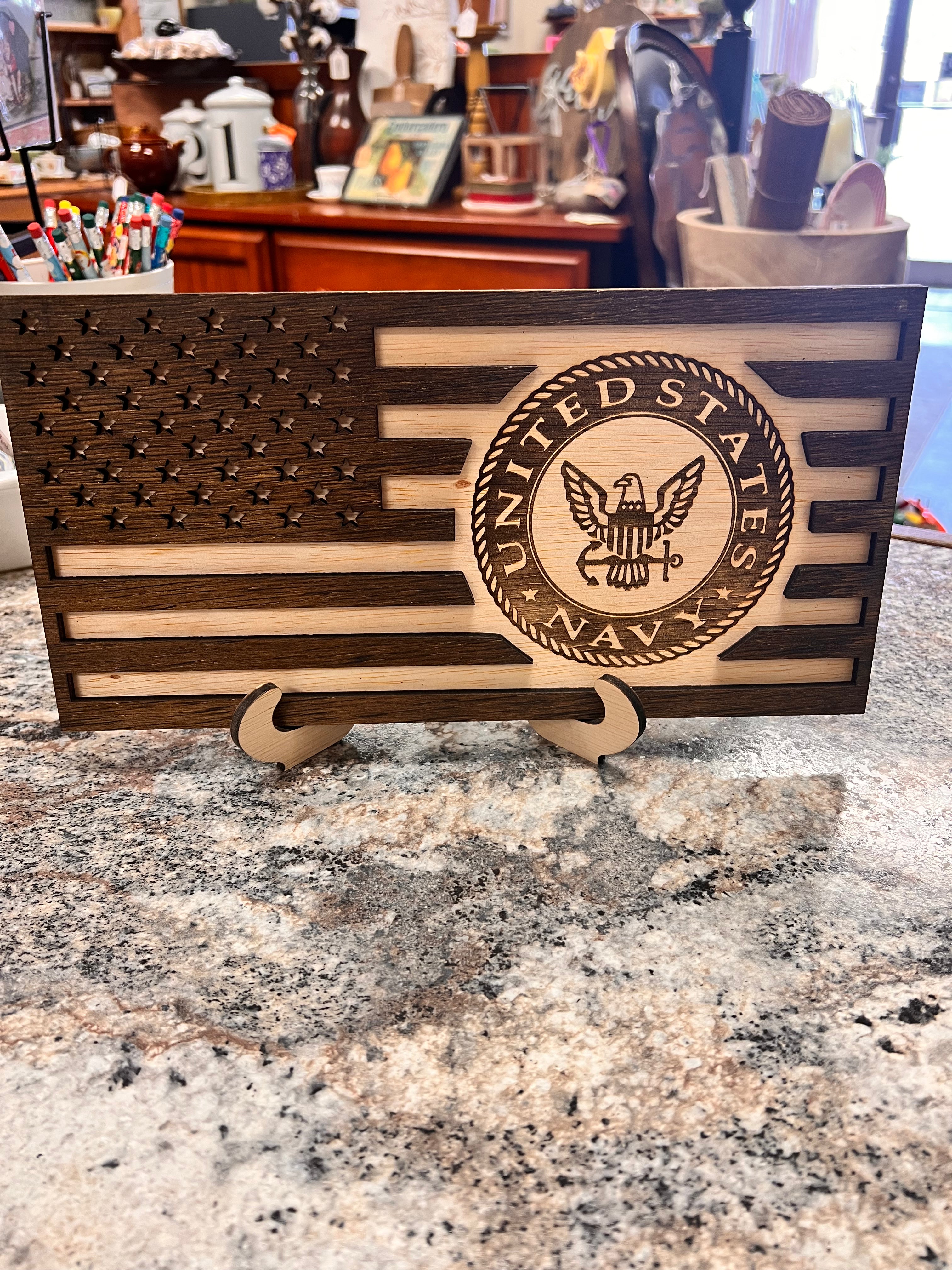Navy Wood Flag